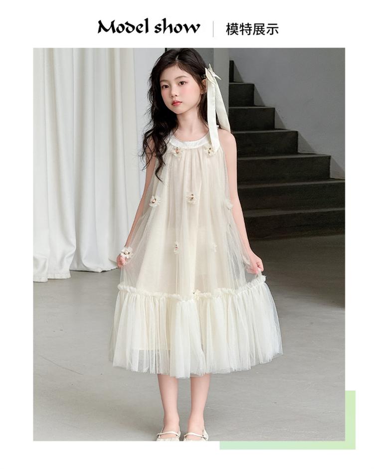 Girls' Summer Dress with a Western Style 2026 New Style, Mid University Children's Sweet Beauty, Fake Style, Girls' Hanging Neck Princess Dress