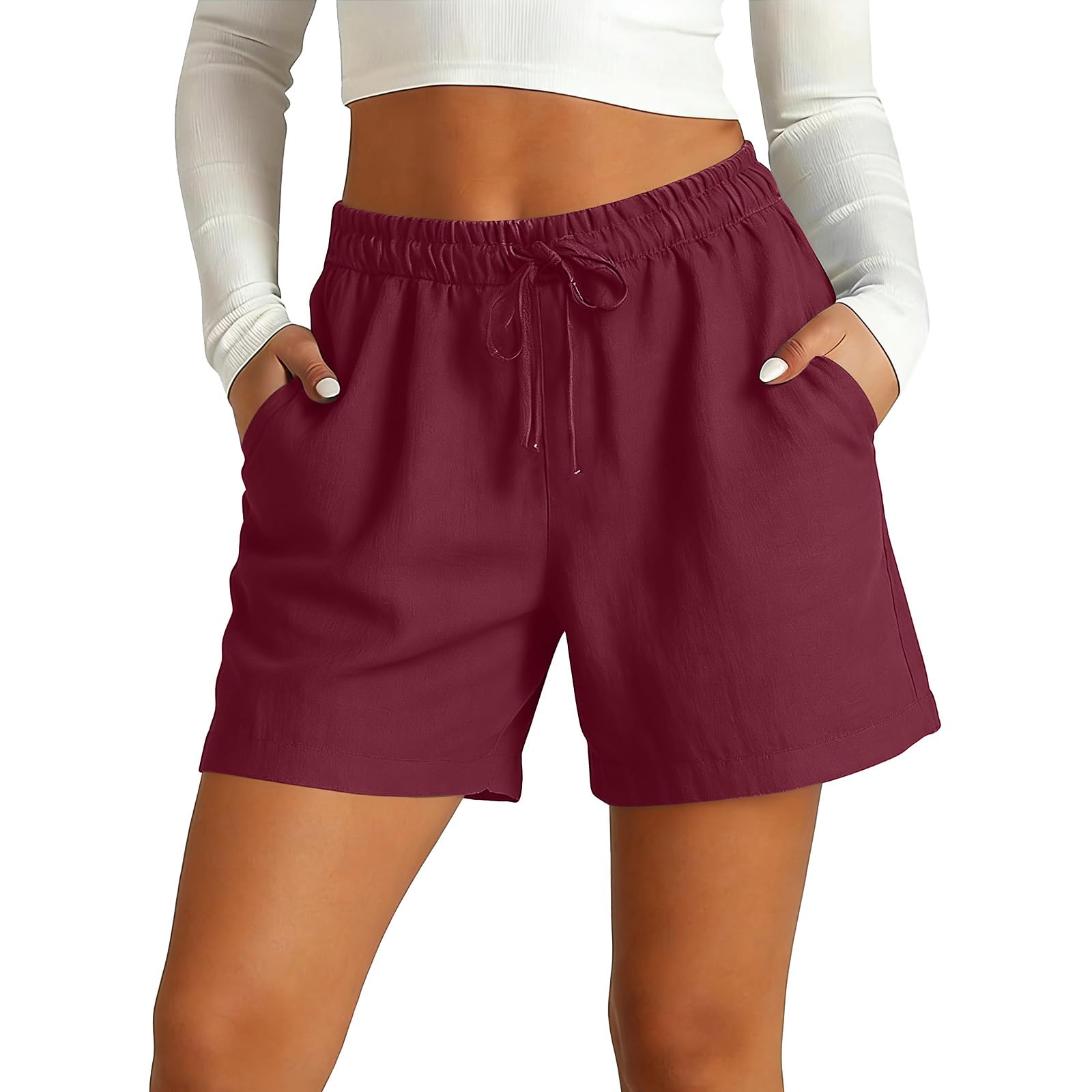 

Womens Bermuda Shorts With Pockets Drawstring Elastic Waist Linen Shorts Casual Beach Vacation Summer Clothes XL