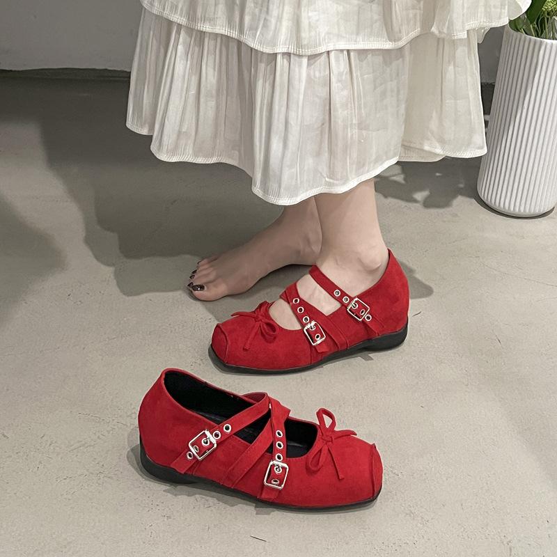 French inner heightening single shoes women's retro Mary Jane shoes 2025 new bow flat ballet shoes women's shoes