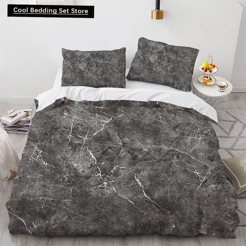 Marble King Queen Duvet Cover Cool Black and White Texture Pattern Bedding Set for Teens Adults 2/3pcs Polyester Quilt Cover