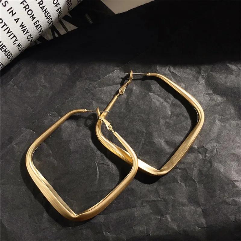 Exaggerated  Hoop Earrings for Women Gold Color Hollow Square Geometric Statement Personality Hanging Earrings
