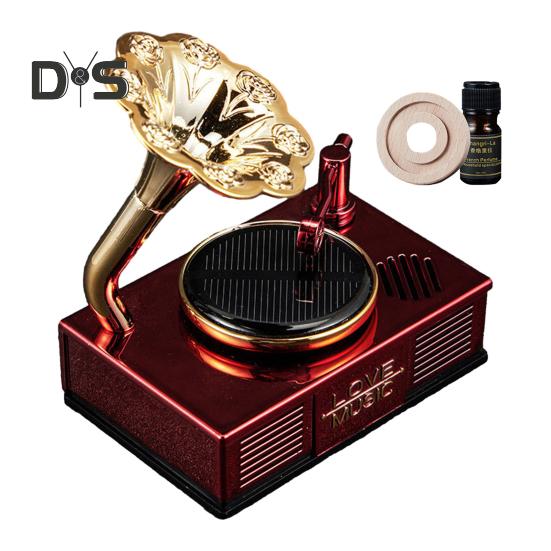Solar-Auto-Lufterfrischer, Vintage-Phonograph, Plattenspieler, langanhaltender Duft, Auto-Aromatherapie-Diffusor, Ornament, Auto-Innenzubehör