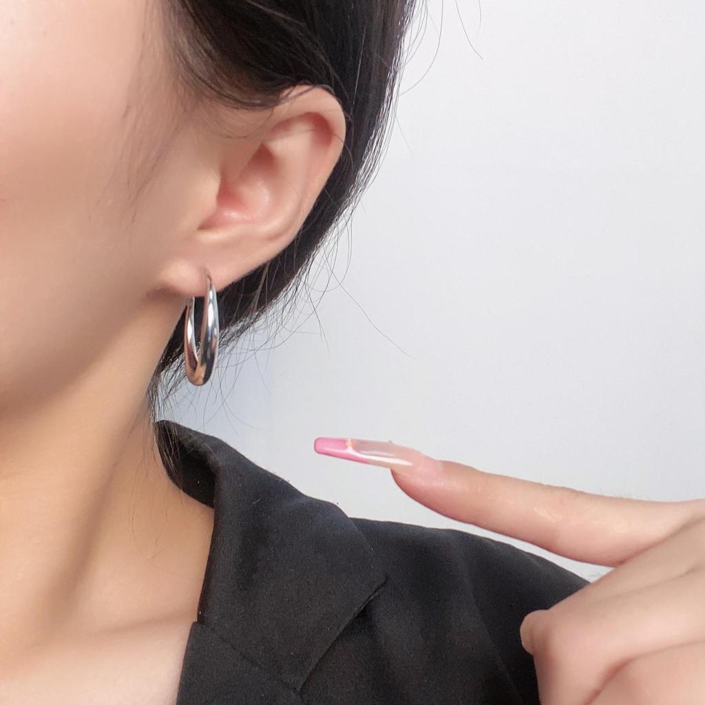 Harajuku Style Large Hoop Earrings with Korean Metal Spray and S925 Silver Needle