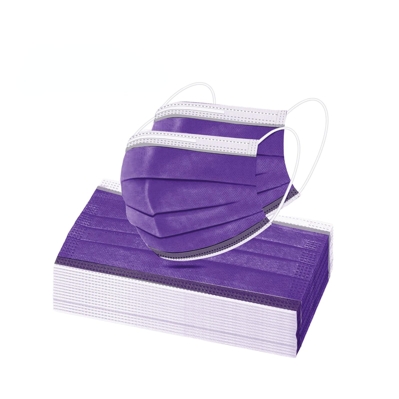 

50-200 шт. одноразовые нетканые 3-слойные фильтрующие маски для рта для взрослых, маска для лица, дышащая многоцветная маска 200pcs темно-фиолетового