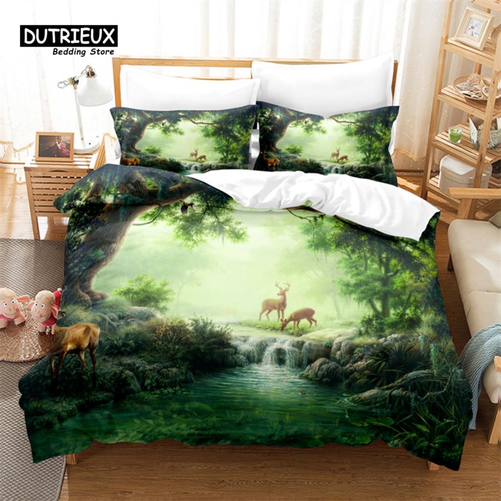 Cactus and Woods Duvet Cover Set, Fashion Bedding Set, Soft Comfortable Breathable Duvet Cover, For Bedroom Guest Room Decor