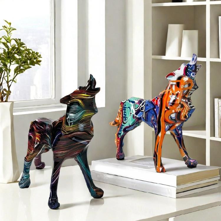 Geometric Wolf Sculpture Resin Animal Figurine for Modern Home and Office Decoration Unique Animal Figure