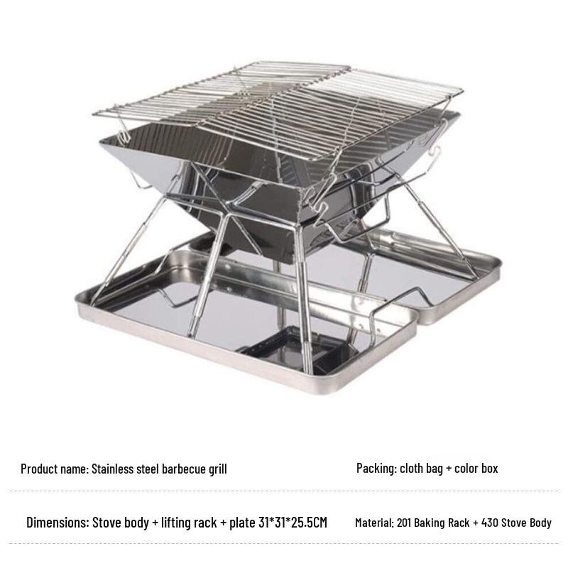 Portable Stainless Steel Folding BBQ Grill and Wood Stove for Outdoor Camping