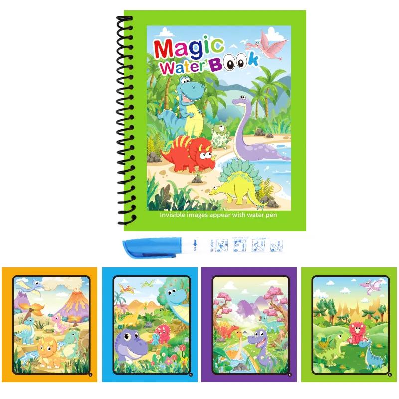 Magical Book Water Drawing Reusable Coloring Book Magic Water Drawing Book with Pen Ocean Dinosaur Animal Water Drawing Pictures