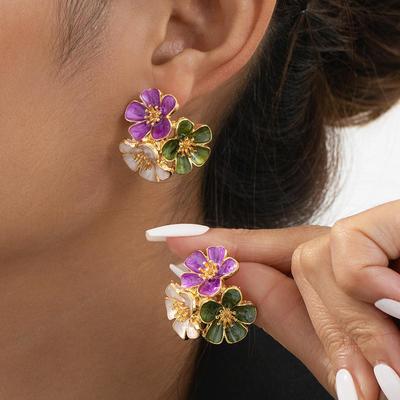 Korejské sladké kovové náušnice s květinami v svěžím dovolenkovém stylu, nové náušnice pro jaro a léto