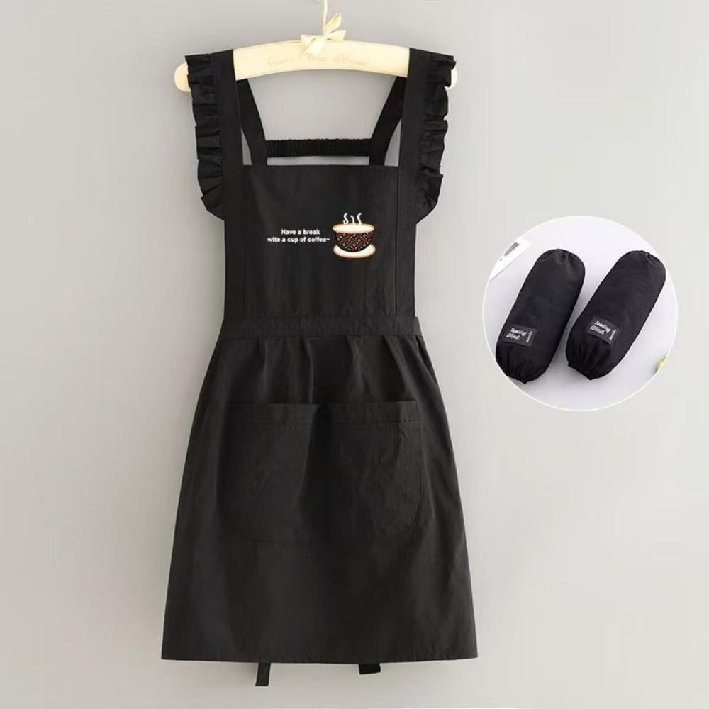 New Korean Style Pleats Trim Aprons Taslon Cross Back Dress Aprons Large Pockets Waterproof Painting Apron for Florist Shop