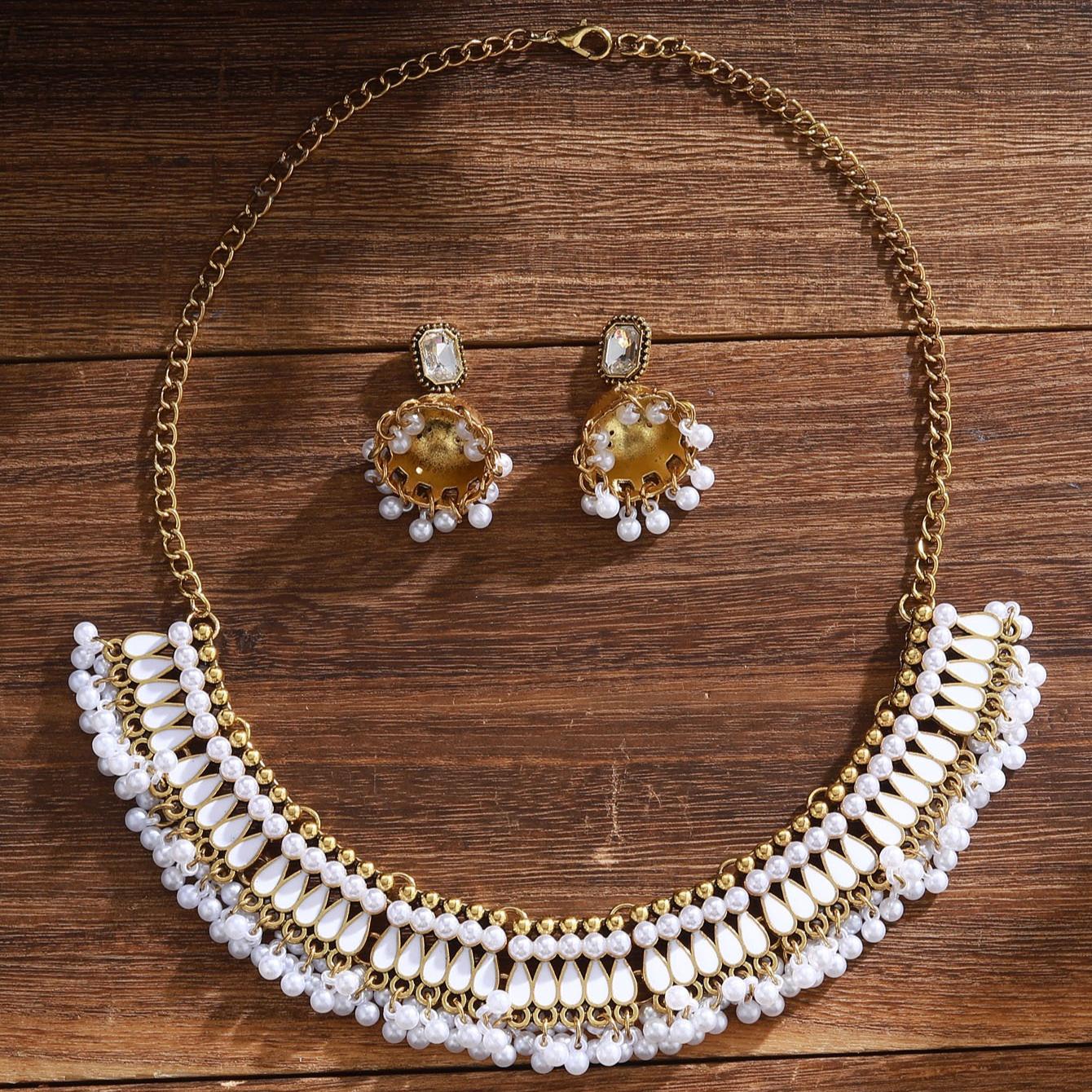 Antique Jewelry Set Ethnic Style Oil Drop Necklace Earring Clavicle Chain Wedding Accessories