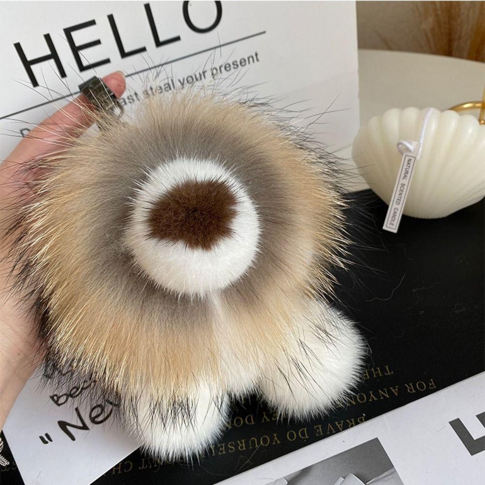 Mink Fur Lion Plush Pendant Long Mane Cute Animal Keychain Kawaii Plush Lion Keychain  Children
