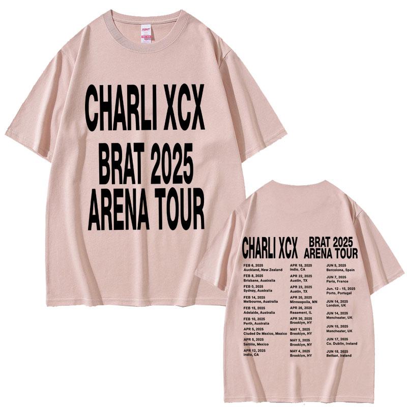 Charli Xcx Brat 2025 Arena Tour T-Shirts Unisex Damenmode Popmusik T-Shirts Baumwolle Oversized Kurzarm-T-Shirt Streetwear