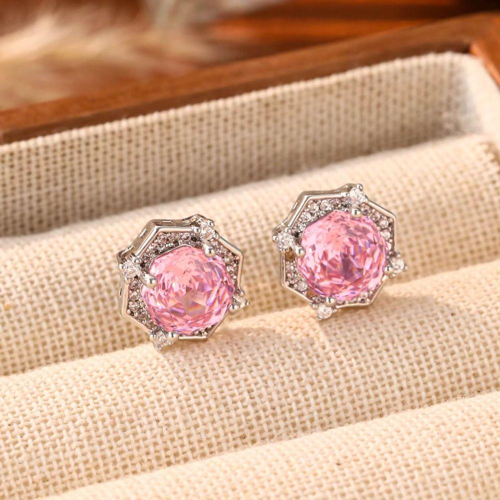 Unique Design Pink Zircon Stud Earrings Zirconium Rose Petal Earrings Earrings For Women