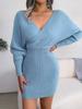 Svetrové šaty s výstřihem do V a křížením, jednobarevné, elegantní, s dlouhým rukávem, bodycon, volné šaty, ležérní netopýří šaty