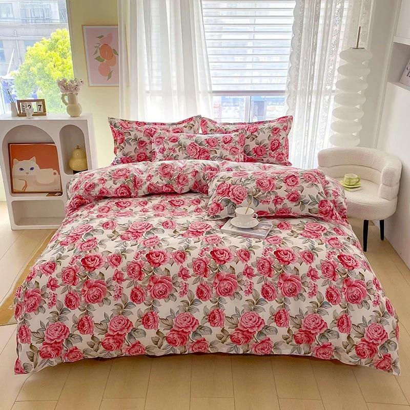 Romantic Peony Floral Duvet Cover Set Reversible Shabby Flower Comforter Cover with 2 Pillowcase Vintage Farmhouse Bedding Set