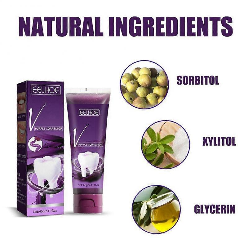2pcs V34 Teeth Whitening Purple Toothpaste Remove Teeth Stain Whitening Brightening Essence Fresh Breath Color Corrector Oral Care