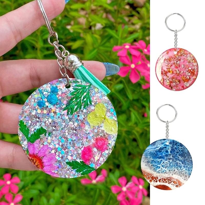 5x Resin Keychain Molds Round Silicone Keychain Mold Epoxy Resin Casting Molds with Hole Keychain Making for DIY Crafts