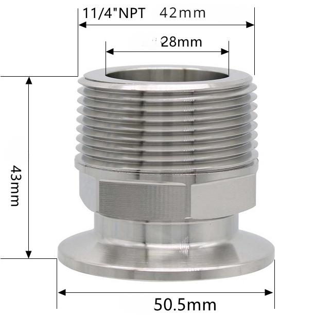 Sechskant 1/4" 3/8" 1/2" 3/4" 1" 1-1/2" 2" NPT Außengewinde x 0,5" 1,5" 2" Klemmverbindung Tri Clamp Rohrverschraubung 304 316L Edelstahl Sanitär