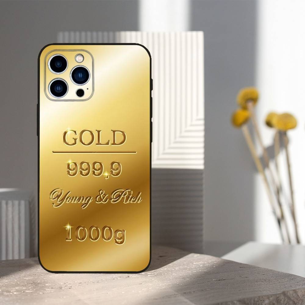 Cool Art Gold Precious Phone Case For iPhone 15,14,13,17,16,12,11,Plus,Pro Max,XS,X,Mini,8,7,XR,SE,Soft Silicone Black
