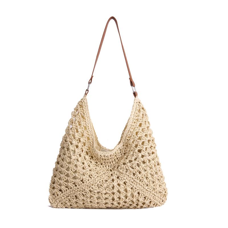 Seaside vacation lazy wind beach woven bag women's 2025 summer new large-capacity casual straw woven tote bag