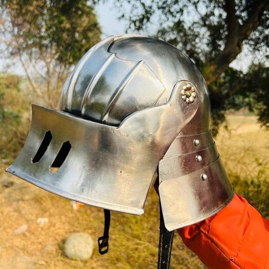 Medieval Knight Steel German Sallet Helmet With Long Tail- Larp Knight Costume Cosplay & Roleplay