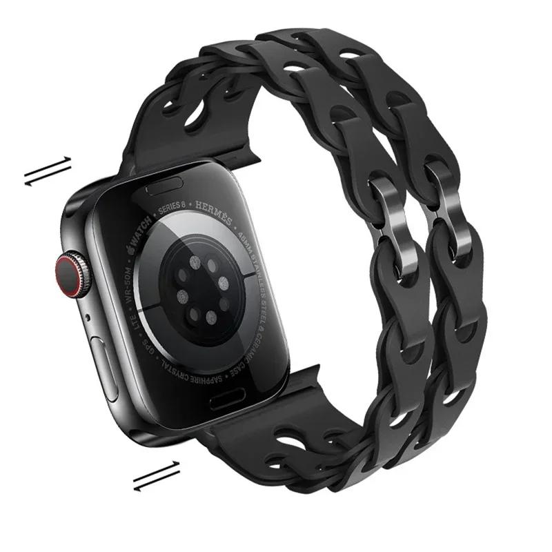 Pulseira de Silicone de Elo Duplo para Apple Watch Band Ultra 2 49mm 44mm 40mm 45mm 41mm 42mm Bracelete para Series 9 8 7 6 5 4 SE 3