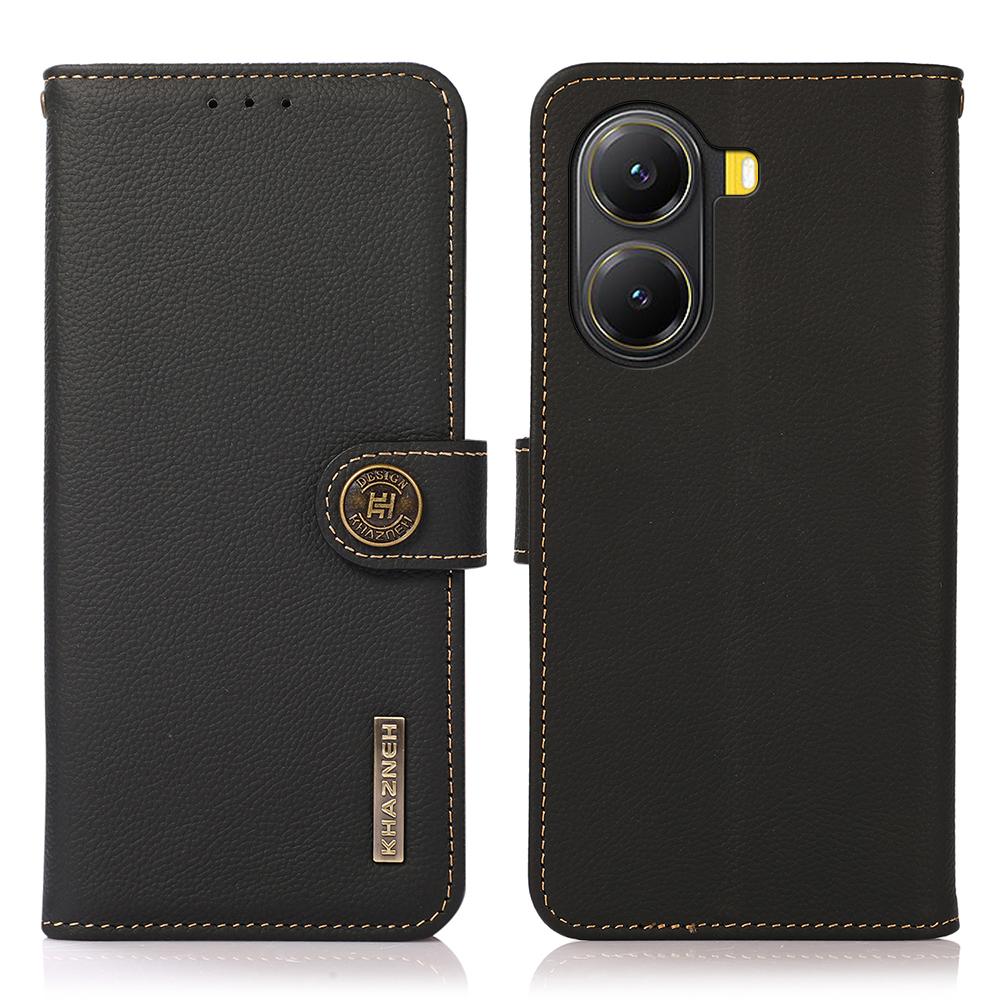 KHAZNEH for Xiaomi Poco X7 Pro 5G/Redmi Turbo 4 5G Case Genuine Cow Leather RFID Blocking Wallet Phone Cover