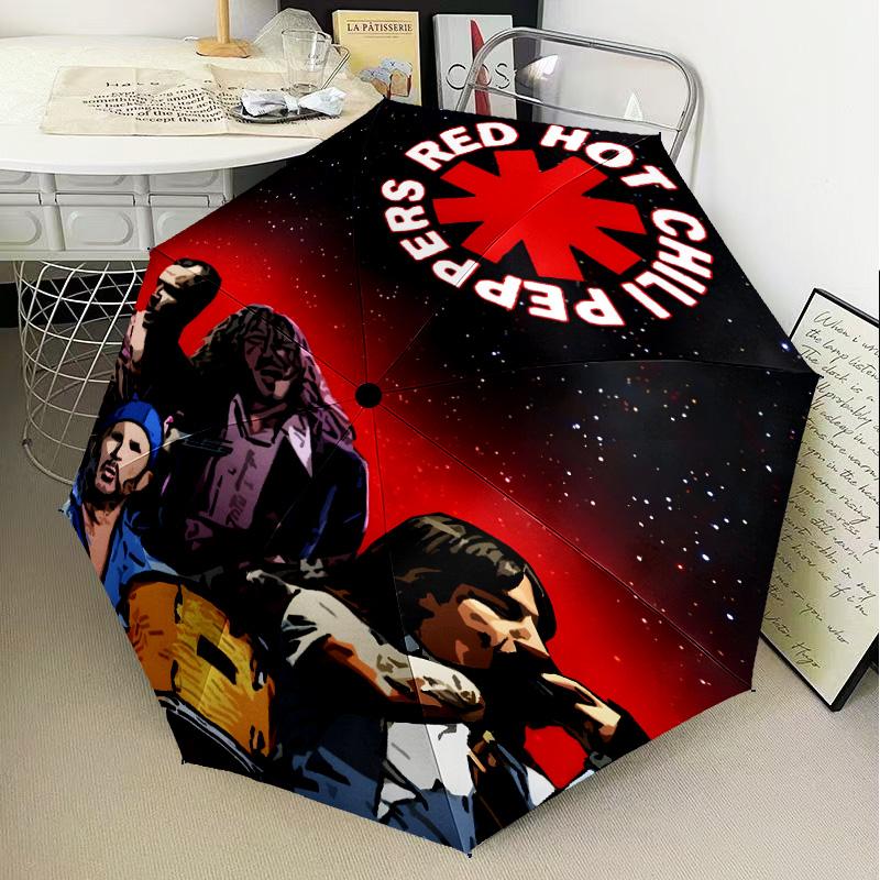 1PC Hot Chili Music Umbrella Folding Umbrella, Automatic Umbrella 8-Frame for Travel, Casual Lightweight Birthday Christmas gift