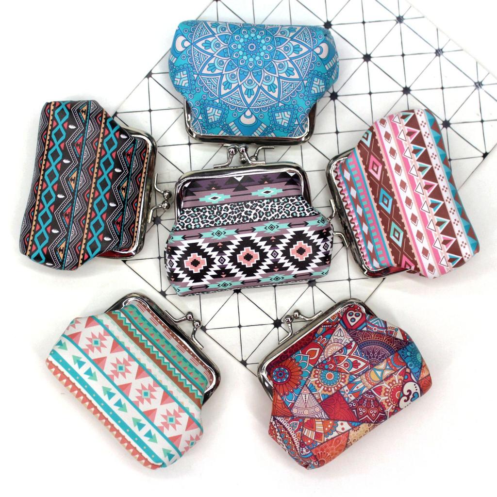 Retro Ethnic Print Women's Clasp Coin Purse - Little Girl Handheld Wallet