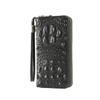 Vintage Crocodile Embossed Leather Long Wallet for Men, Retro Large Capacity Zipper Clutch Bag with Wrist Strap for Travel