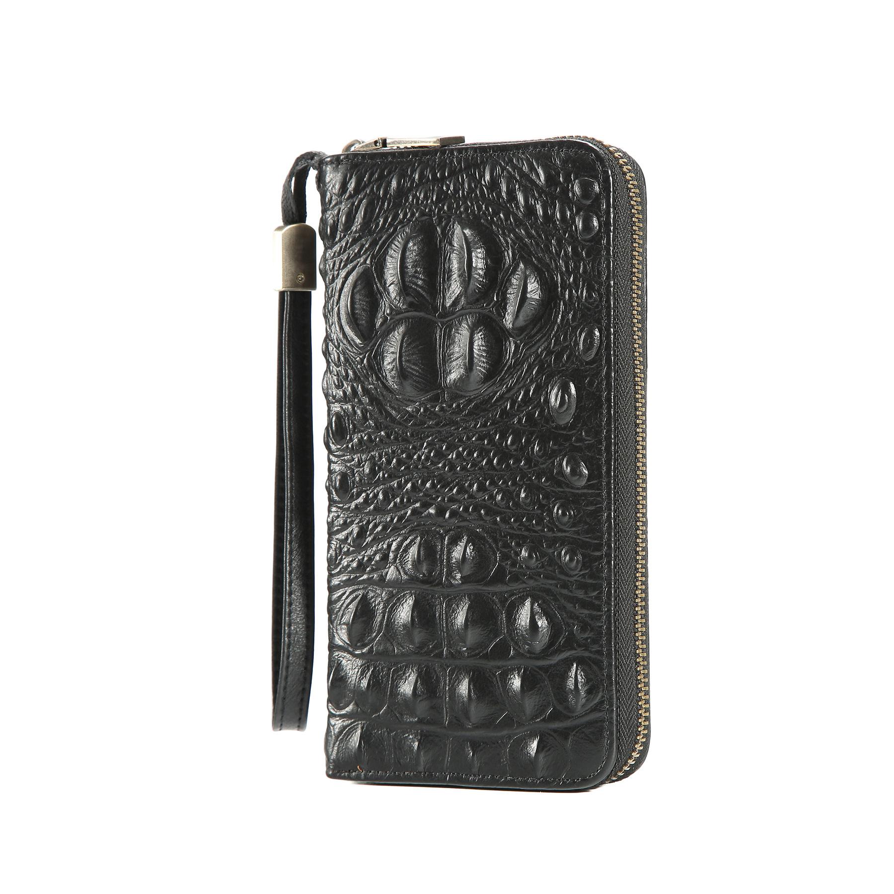 

Vintage Crocodile Embossed Leather Long Wallet for Men, Retro Large Capacity Zipper Clutch Bag with Wrist Strap for Travel