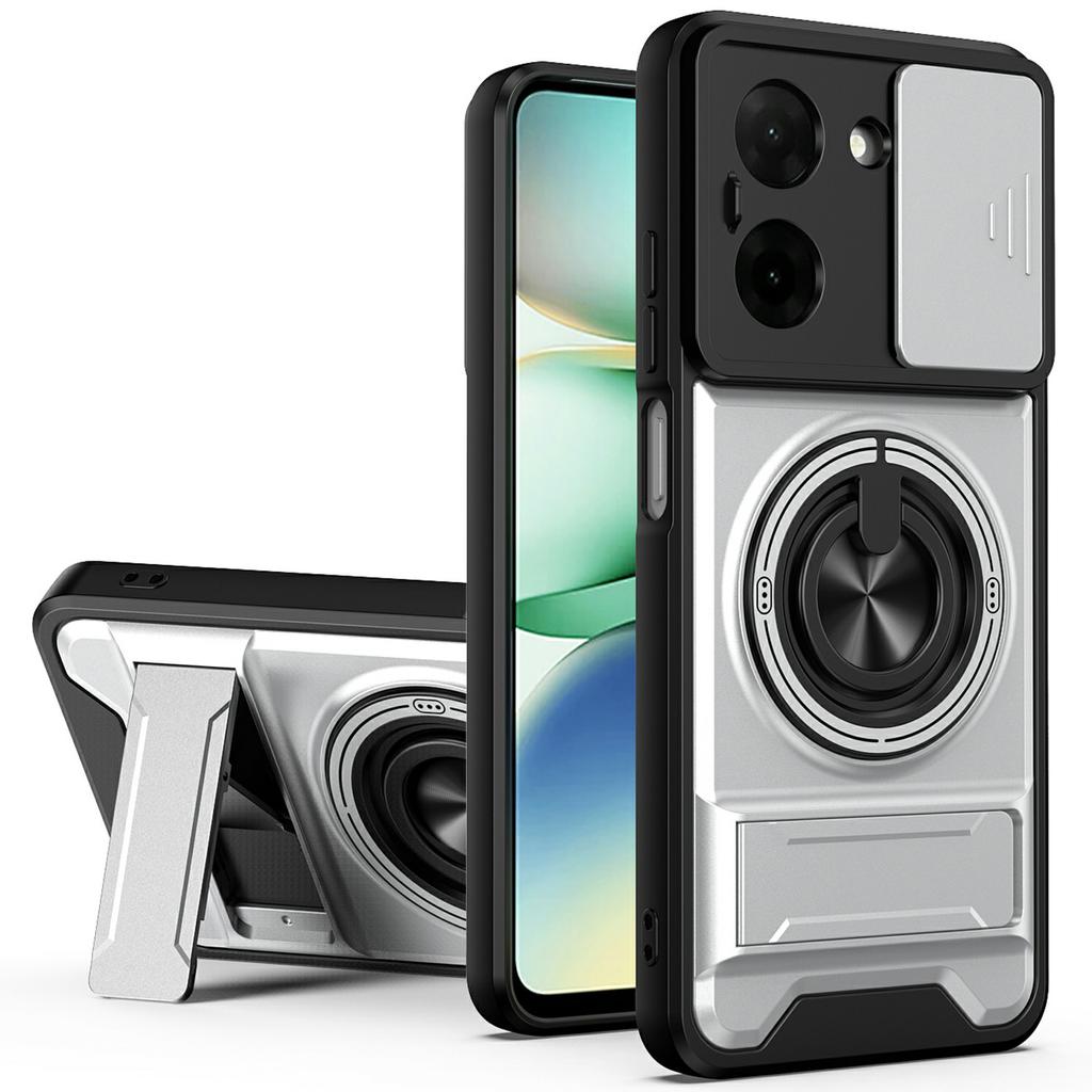 For Xiaomi Redmi A5 NFC (EU) (173.45mm) Magnetic Case Ring Holder Foldable Kickstand TPU PC Phone Cover with Camera Lens Slider