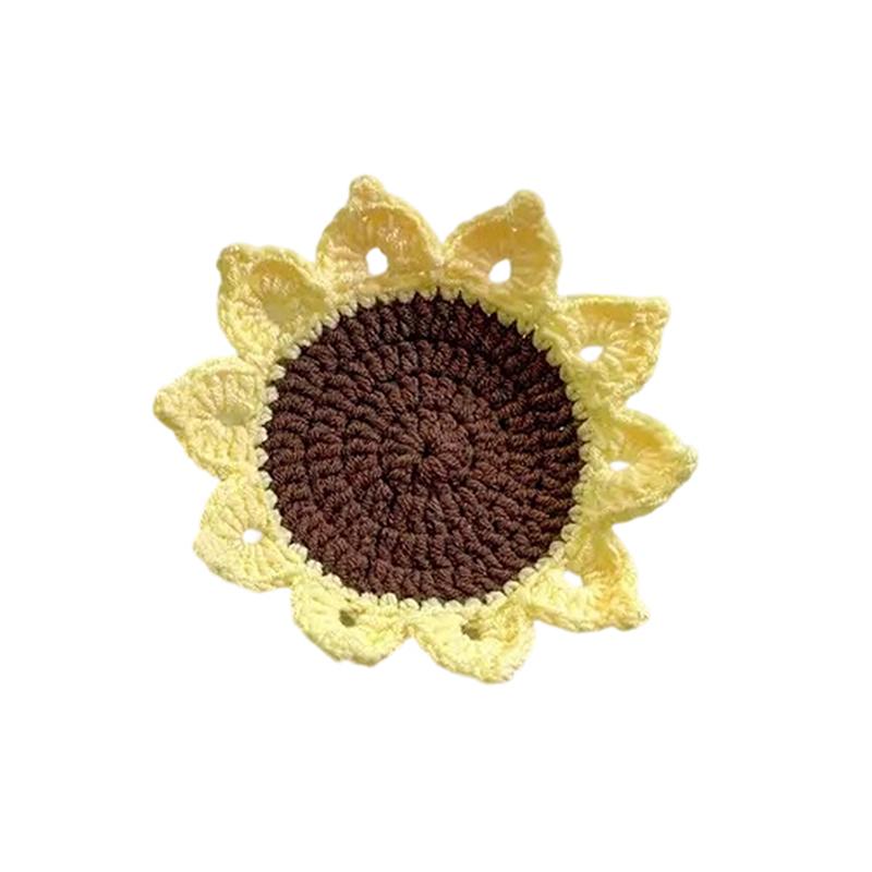 Crochet Coaster Handmade Knitted Flower Placemat Tea Cup Pad Crochet Flower Coaster Heat Insulation Mug Mat Home Decor