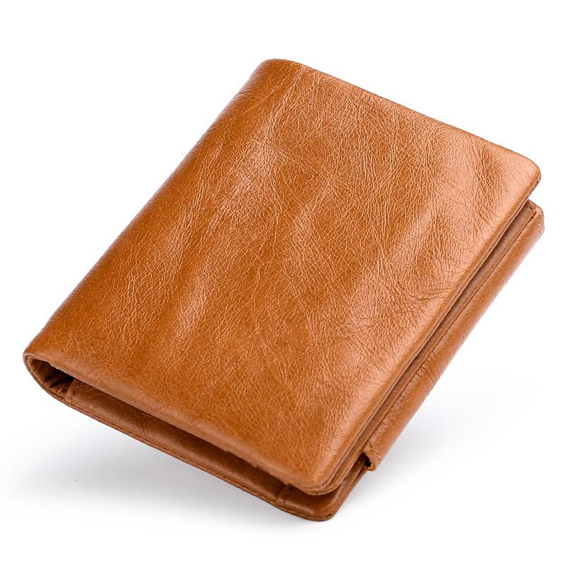 Men's Casual Retro Wallet Short First Layer Cowhide Three-Fold Buckle Leather Coin Bag