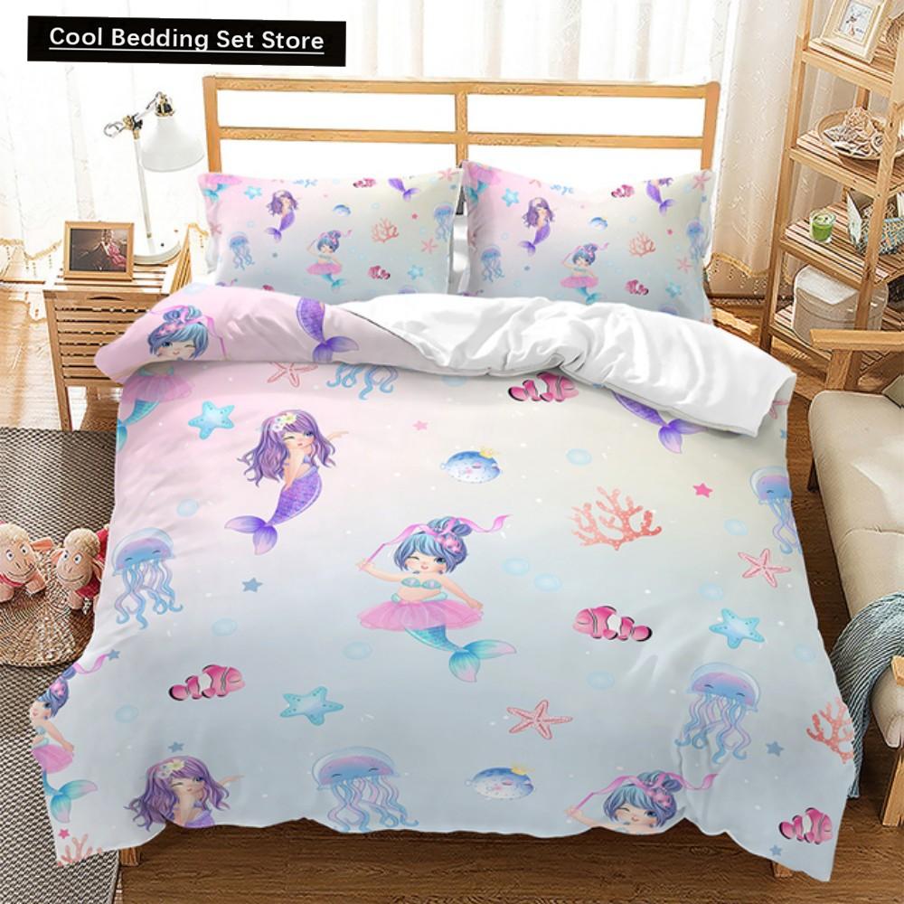 Beautiful Rainbow Mermaid Bedding Set Polyester Duvet Cover Set Single Full Twin Queen Comforter Sets for Girls Women Bed Linen