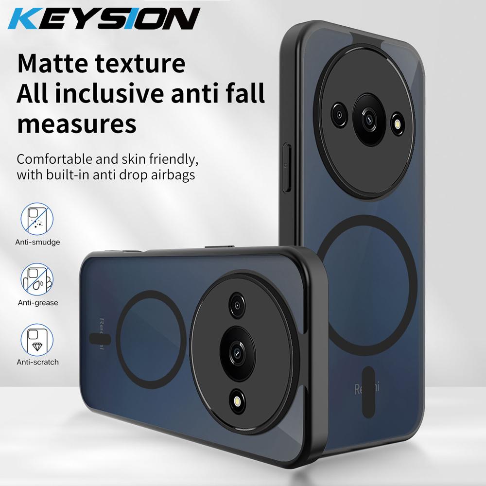 KEYSION Magnetic Phone Case for Redmi A3 A3X Soft Silicone+PC Matte Translucent Clear Shockproof Back Cover for Xiaomi POCO C61