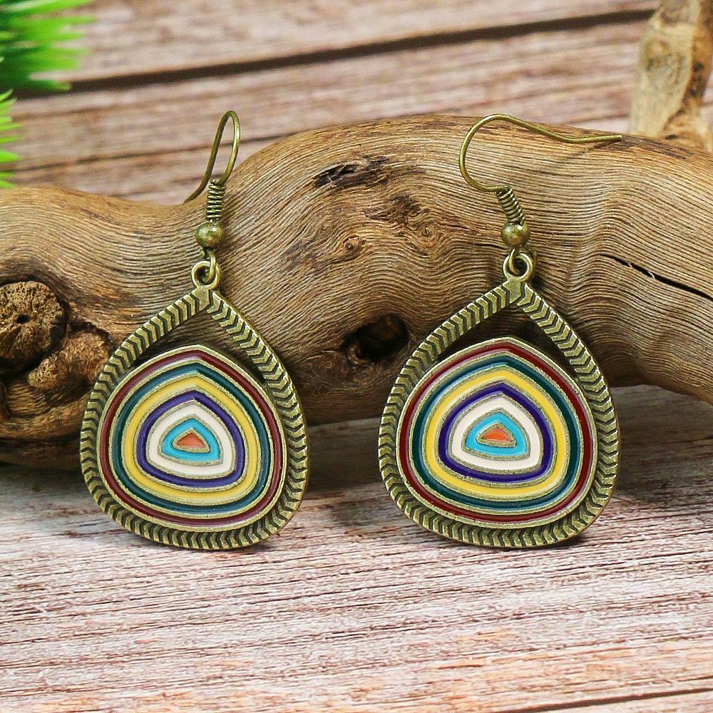 Bohemian Fashion Earrings Alloy Oil Drop Vintage Geometric Round Turquoise Inlaid Exquisite Dot Zircon Ear Zircon Wholesale