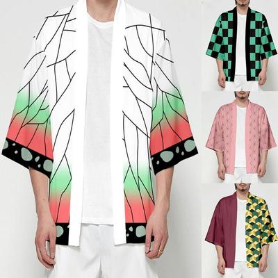Men Women Anime Kimono Kamado Robe Japan Cosplay Costume Cardigan Demon Slayer Kimetsu No Yaiba Haori Yukata Unisex Cool Top Coat