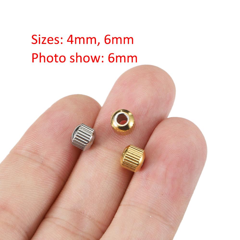 50pcs Stainless Steel Beads Gold Color 4mm 6mm Ridged Cyclinder Tube Spacer Loose Beads for Jewelry Making DIY Findings
