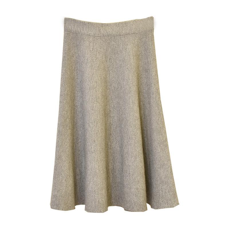 Saia guarda-chuva feminina de cintura alta para outono e inverno elástica nova saia de meio corpo de malha de comprimento médio espessada cor sólida pacote quadril saia evasê