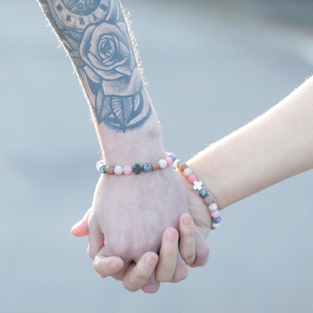 Couple Bracelets, Rainbow Gemstone Beaded Set of 2