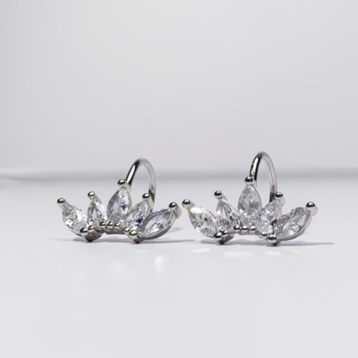 Корона, инкрустированная кристаллами, и серьги-каффы «Маркиз» для ушей без прокола - Модные серьги в европейском и американском стиле