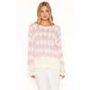 Womens Pink White Gradient Knit Sweater One Shoulder Flared Sleeve Pure Style Loose Fit