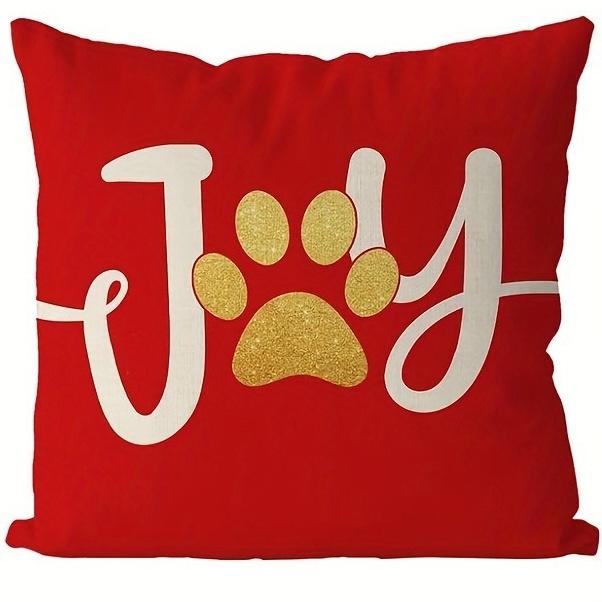 

Christmas Pillow Covers - Polyester | Dog Paw Print & Letter Pattern | (No Pillow Inserts) 18x18Inch