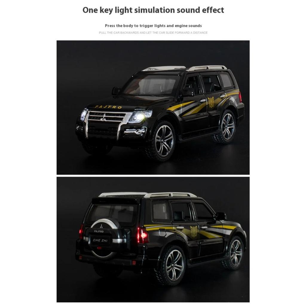 Simulation 1/32 Mitsubishi Pajero Automobile Model Alloy Die Cast Body Strong and Durable Children's Toy Car Model with Sound and Light
