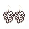 RSAMD Wood Hollow Leaf Statement Earrings for Women Wooden Fashion Unique Jewelry-Red