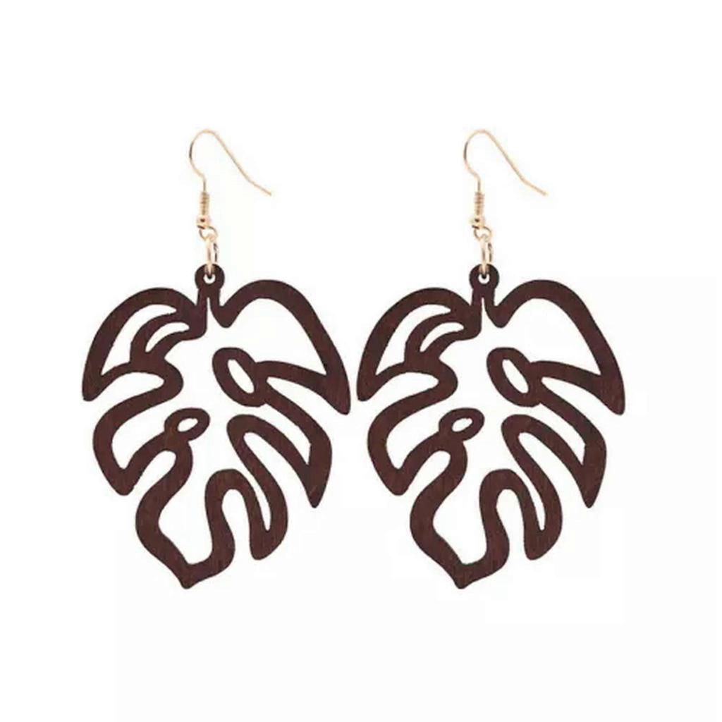 RSAMD Wood Hollow Leaf Statement Earrings for Women Wooden Fashion Unique Jewelry-Red