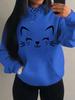 Simple Cat, Smile Print Women's Hoodie Fall Loose Casual Pocket Fleece Pullover