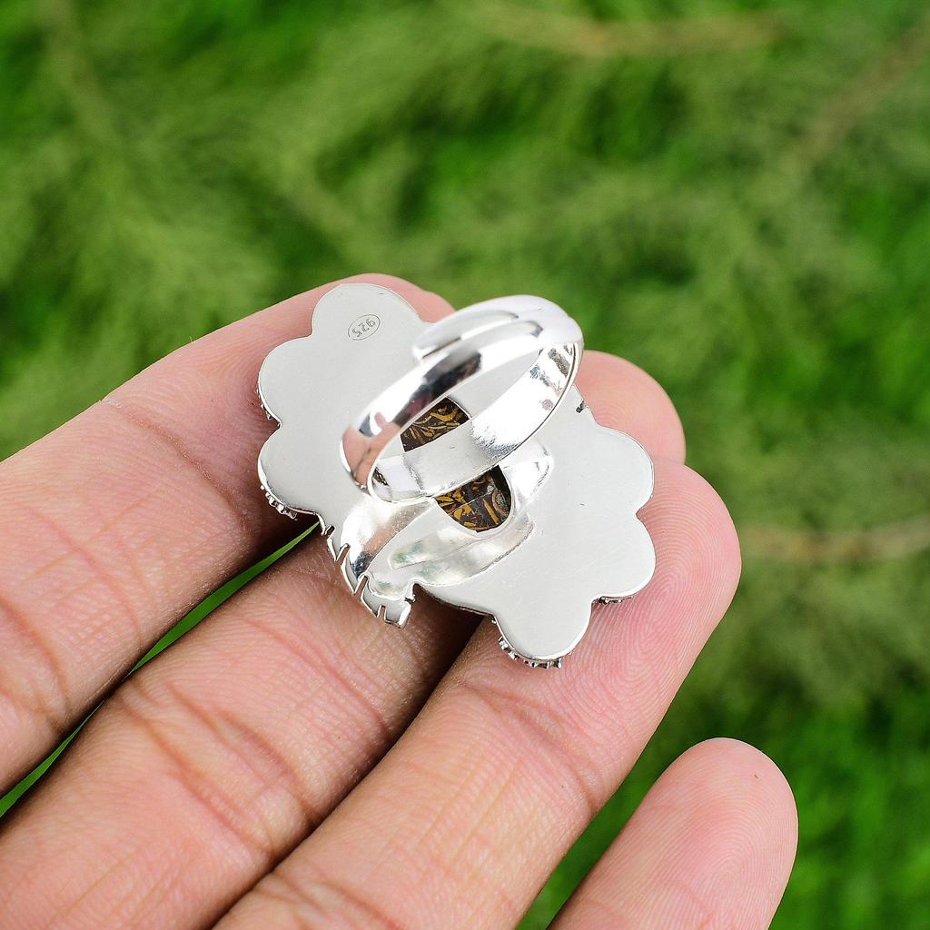 Natural Mariam Jasper 925 Silver Multi Stone Flower Adjustable Ring For Women